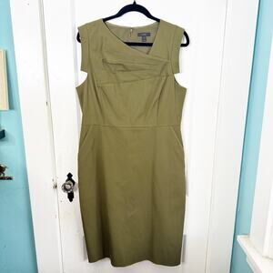 J. Crew Promotion Sheath Dress Asymmetrical Neckline Pencil Style Army Green 14
